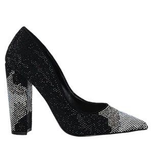 STEVE MADDEN Black Fabric Rhinestone Block Heel 8.5